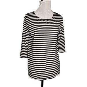 COS Round Neck 3/4 Length Sleeve Top Navy White Stripes Size Medium